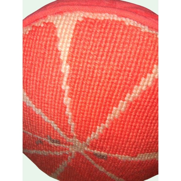 Vintage Orange Velvet Round Pillow Mid Century 15"x3" Woven Citrus - Picture 2 of 6